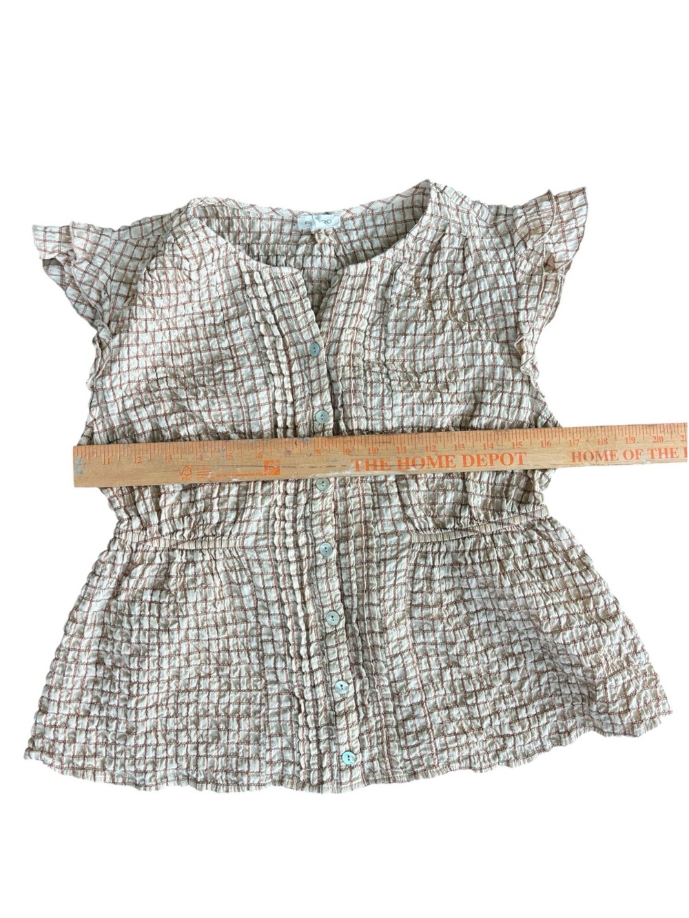 Anthropologie Pilcro Flutter-Sleeve Buttondown Shirt Neutral Crinkle Boho Chic - Picture 10 of 10